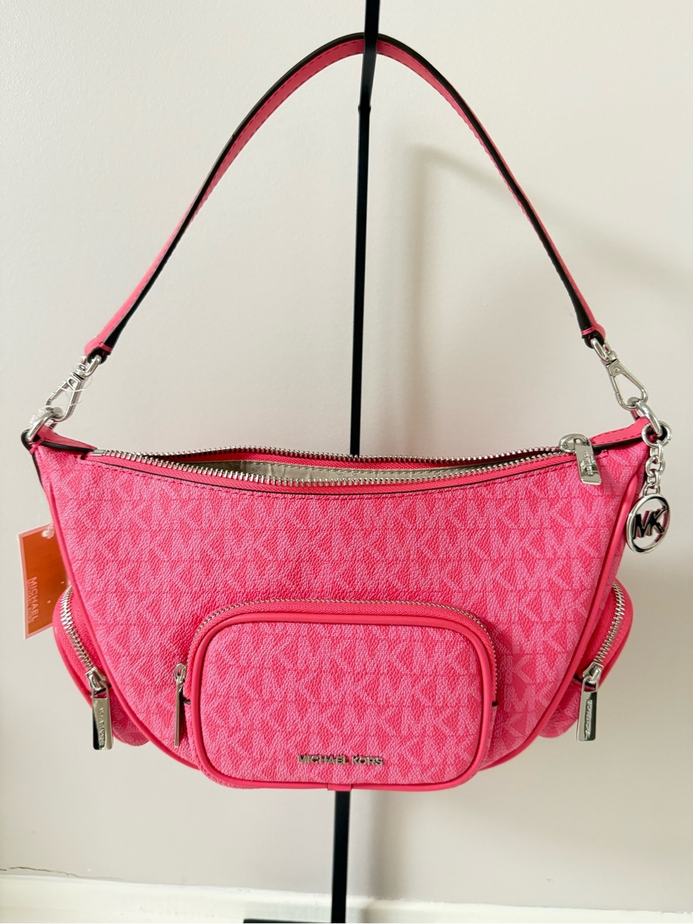 Michael Kors Hot Pink MK Signature Shoulder Hobo